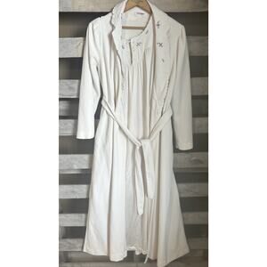Vintage Shadowline Size Small 2 Piece Nightgown Robe Set Ivory Embroidery